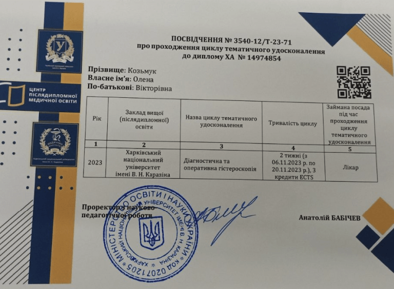 Козьмук Олена Вікторівна Сертифікат 5