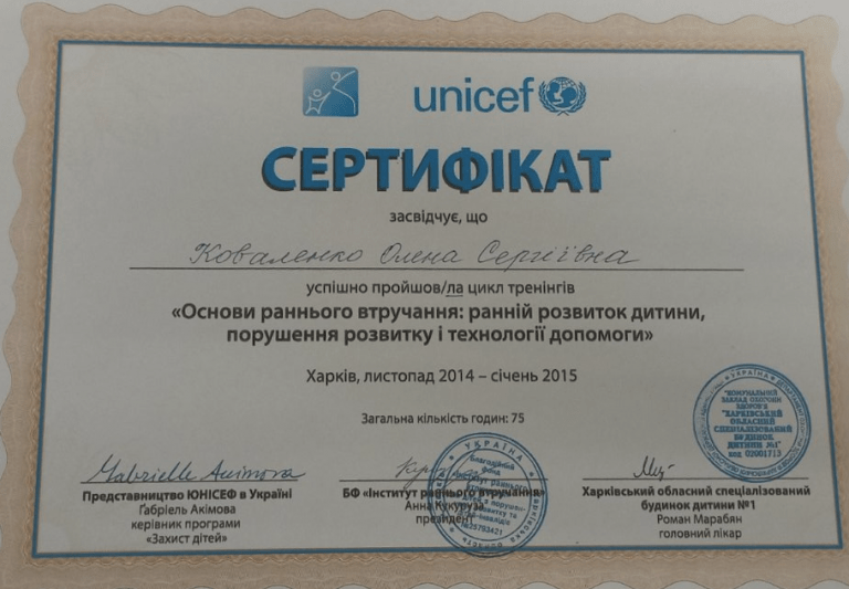 Коваленко Олена Сергіівна Сертифікат 4