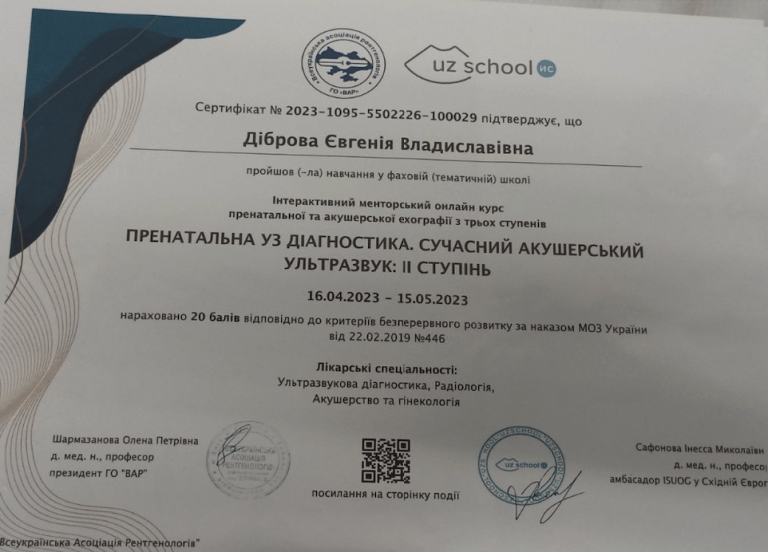 Диброва Евгения Владиславовна Сертификат 15